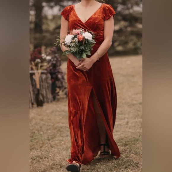 Burnt Orange Velvet Dress - Picture 1 of 6